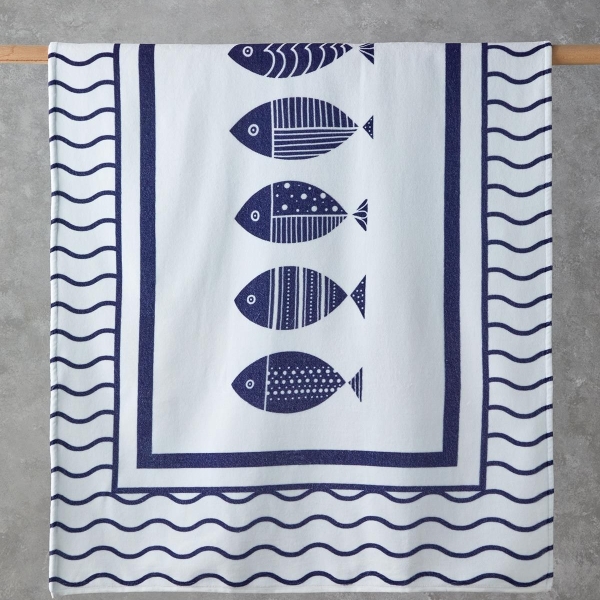 Seafish Cotton Beach Towel 90x150 cm Ecru-Navy Blue