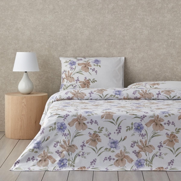 Rustic Blossom Cotton Single Duvet Cover Set 160x220 cm Lilac - Beige
