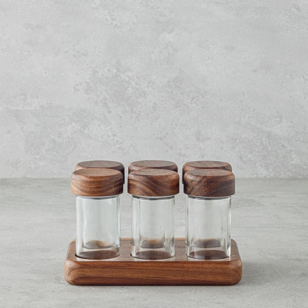 Elegant Glass 6-Piece Spice Jar 90 ml Brown
