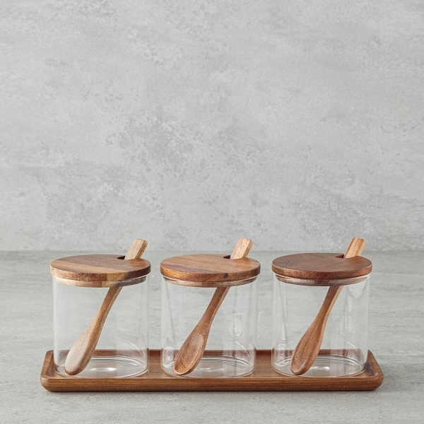 Opulent Glass 3-Piece Spice Jar 240 ml Brown