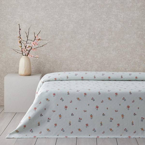 Floral Plaid Printed Cotton Double Pike 200x220 cm Green