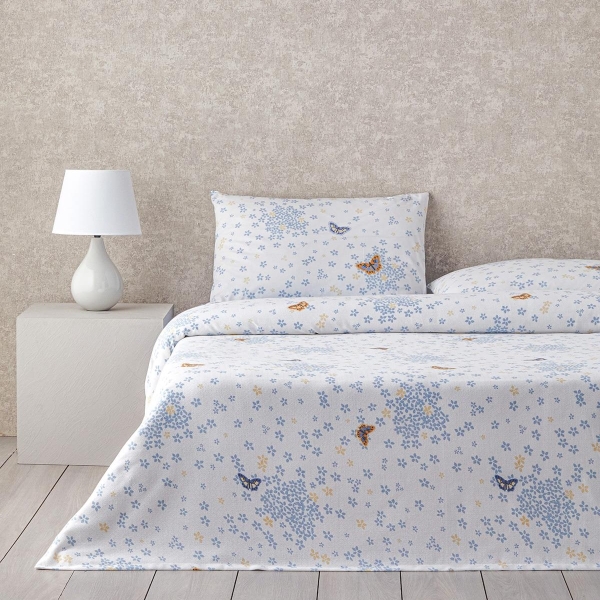 Butterfly Art Printed King Size Pique Set 240x220 cm Blue