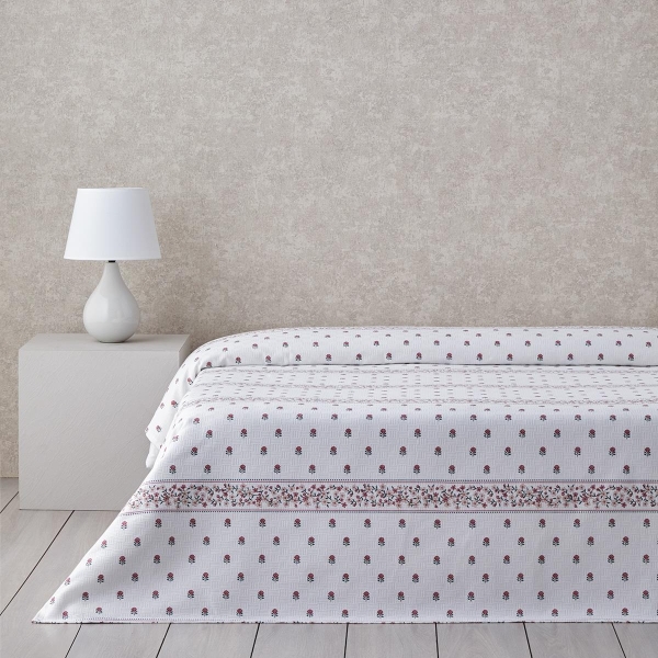Floral Lines Printed Cotton Double Pique 200x220 cm Powder