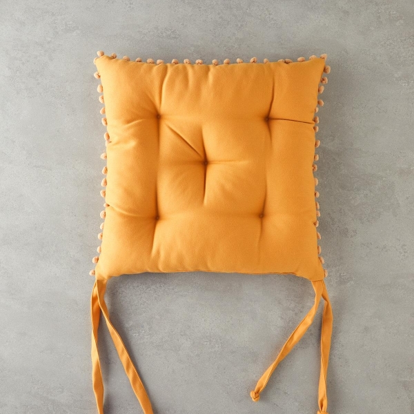 Puff Pom Pom Single Chair Cushion 40x40 cm Mustard