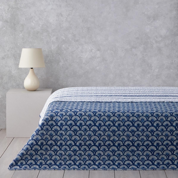 Aquatic Flowers Double Multi-Purpose Bedspread 200x220 cm Navy Blue