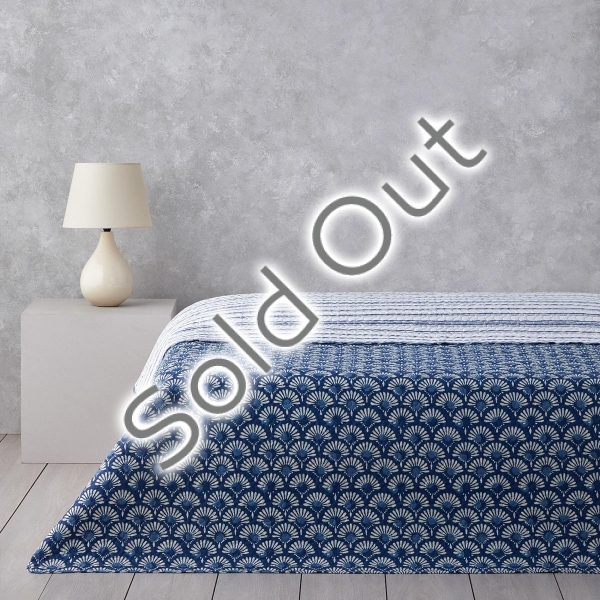 Aquatic Flowers Double Multi-Purpose Bedspread 200x220 cm Navy Blue