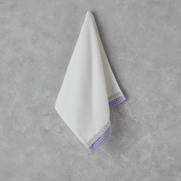 Petite Checked Cotton Crochet Face Towel 50x80 cm Ecru - Lilac