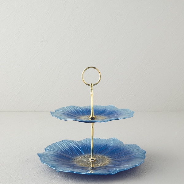 Sunflower Glass Tiered Service 21x28 cm Blue