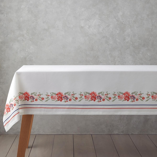 Opalin Polyester Tablecloth 150x200 cm White - Red