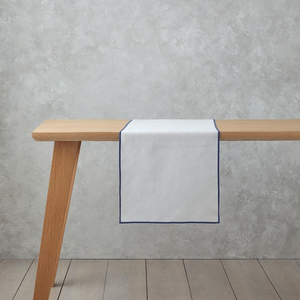 Arcane Polyester Runner 40x140 cm White - Navy Blue