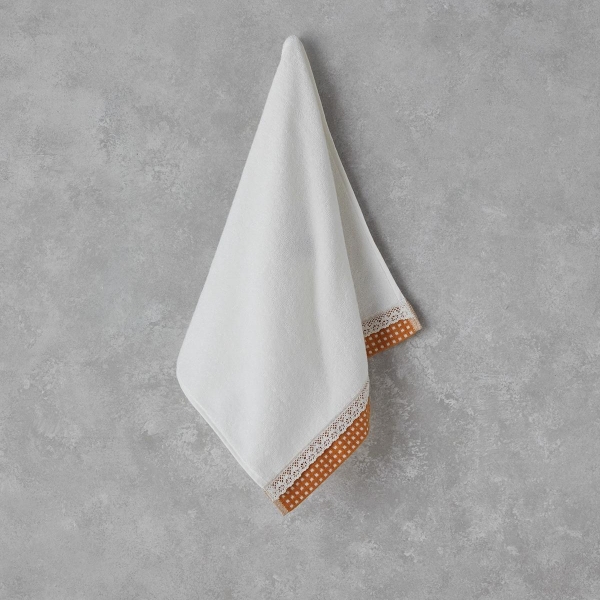 Petite Checked Cotton Crochet Face Towel 50x80 cm Ecru-Yellow
