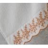 Artistic Leafy Cotton Embroidered Face Towel 50x80 cm Ecru-Yellow
