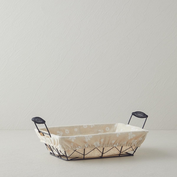 Woven Metal Bread Basket 26x19x7.5 cm Cream