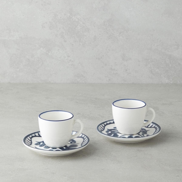 Bonnie Bone Porcelain 4 Piece Coffee Cup Set for 2 People 90 ml Dark Blue
