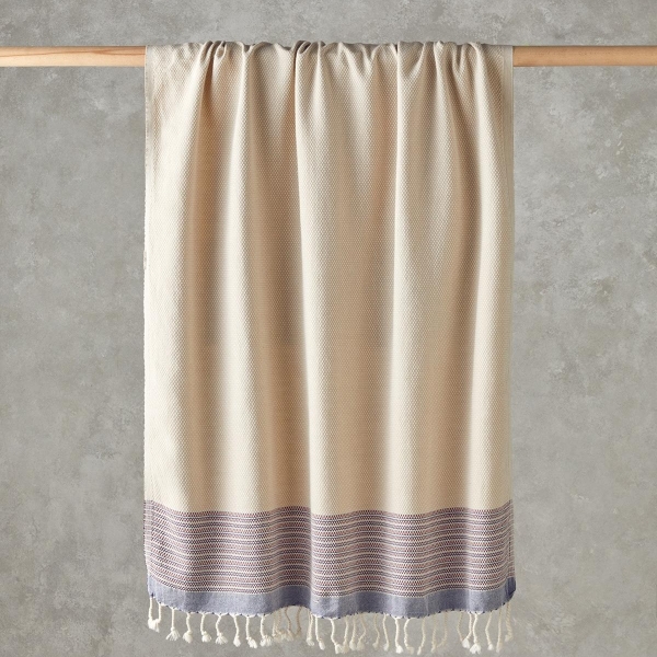 Honeycomb Cotton Peshtemal 90x150 cm Light Beige-Navy Blue-Terra
