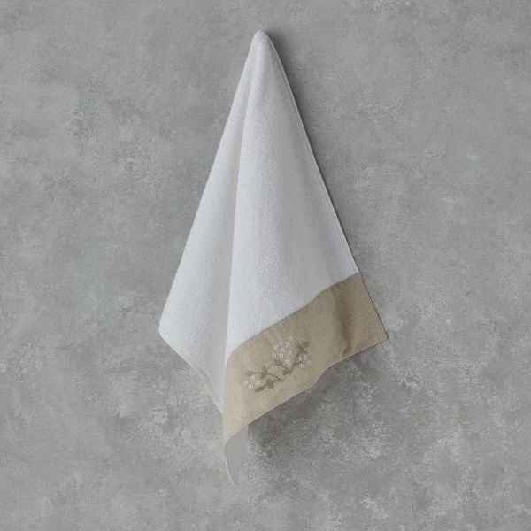 Flower Bud Cotton Embroidered Face Towel 50x90 cm White