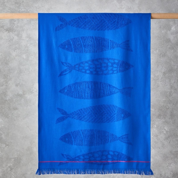 Aquatic Fish Cotton Beach Towel 70x140 cm Indigo Blue
