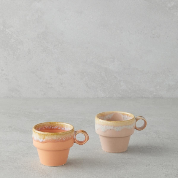 Arlena Ceramic 2-Piece Coffee Cup Set 105 ml Light Orange-Powder