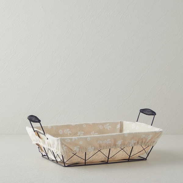 Woven Metal Bread Basket 30x23x8.5 cm Cream