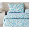 Abstract Flowers Easy Iron Double Duvet Cover Set 200x220 cm Green-Blue