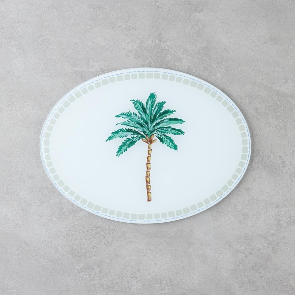 Palm Tree Glass Cutting Board 38x28 cm White
