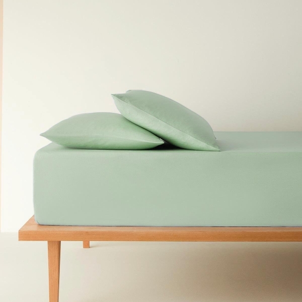 Plain Cotton King Size Fitted Sheet Set 180x200 cm Heritage Green