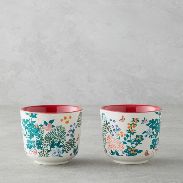 Artistic Flower Ceramic 2-Piece Cup 270 ml Red