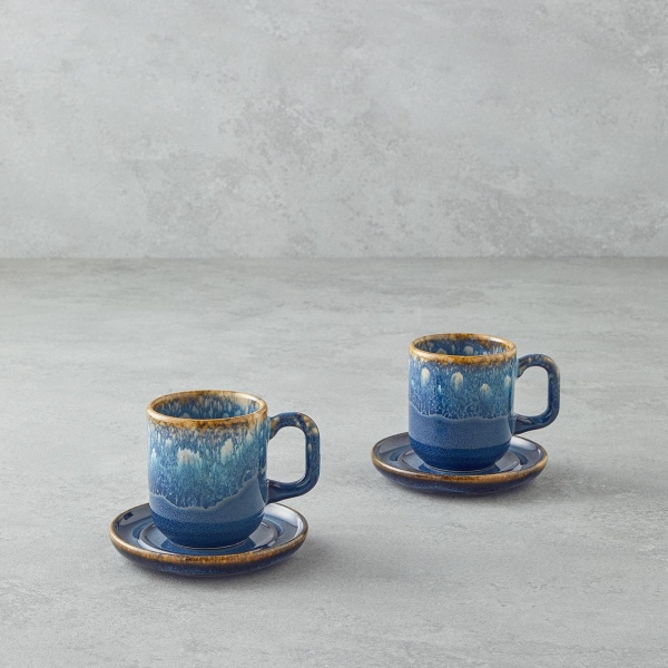 Alicent Ceramic 4 Piece Double Coffee Cup Set for 2 People 150 ml Blue