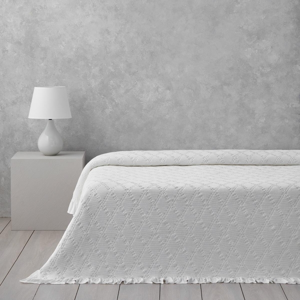 Elegant Dream Jacquard Ruffle Double Pike 200x220 cm White