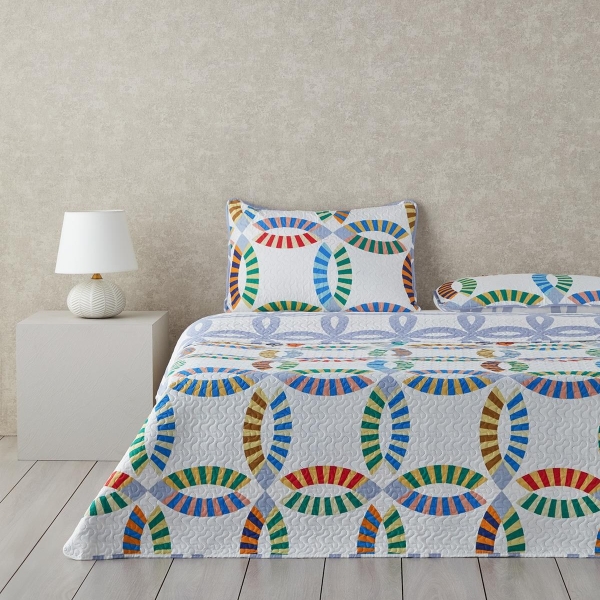 Colorful Circles Double-Sided Multi-Purpose Single Bedspread Set 160x220 cm Blue