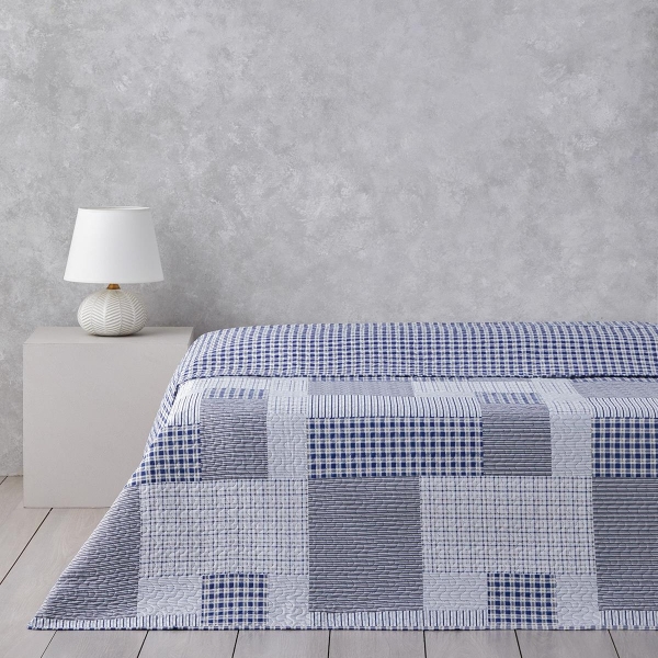 Urban Patchwork King Size Multi-Purpose Bedspread 240x220 cm Navy Blue