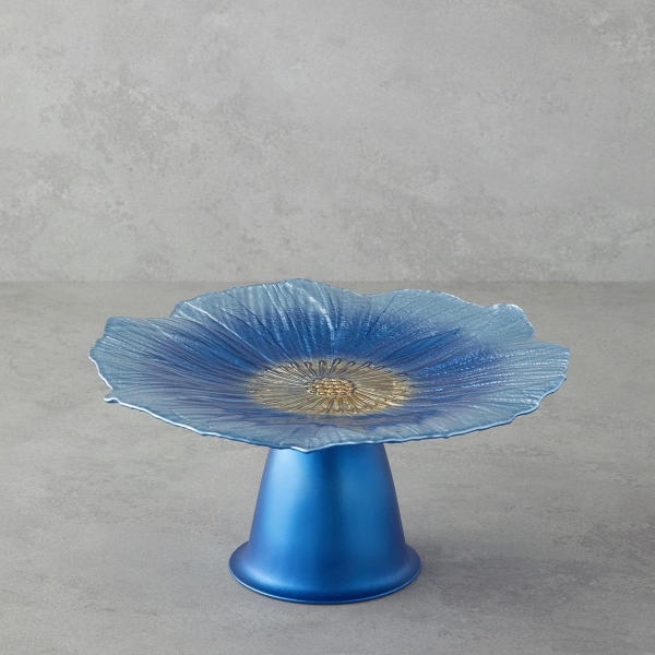 Sunflower Glass Cake Stand 28 cm Blue