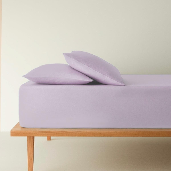 Plain Cotton King Size Fitted Sheet Set 180x200 cm Lavender