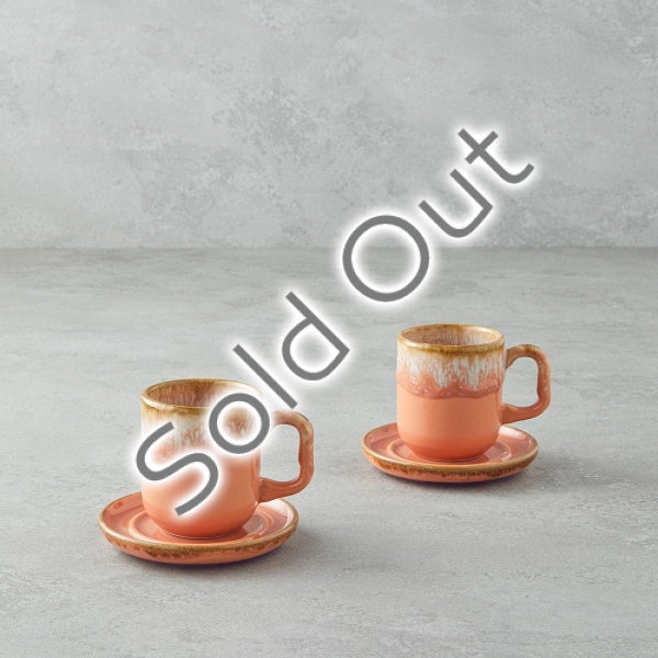 Alicent Ceramic 4 Piece Double Coffee Cup Set for 2 People 150 ml Light Orange