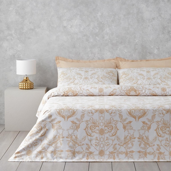Dainty Bird Cotton Satin Double Duvet Cover Set 200x220 cm Gold