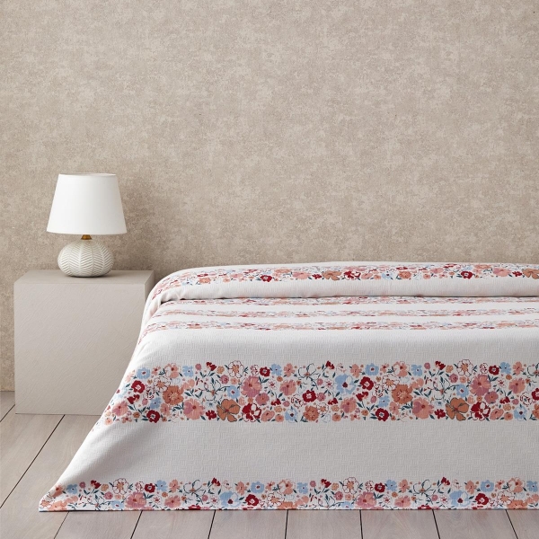 Vintage Floral Printed Cotton King Size Pike 240x220 cm Salmon