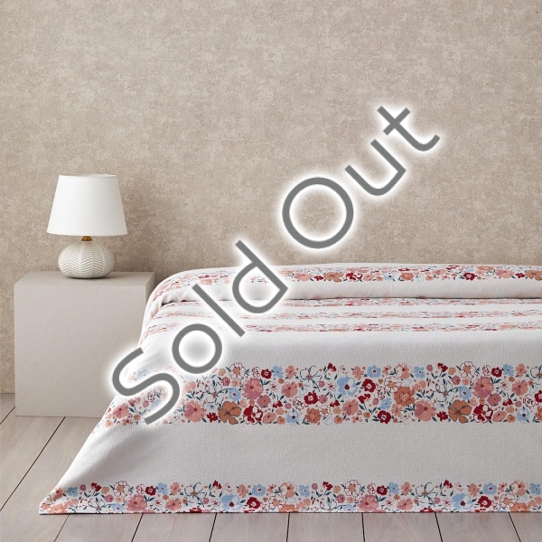 Vintage Floral Printed Cotton Double Pike 200x220 cm Salmon