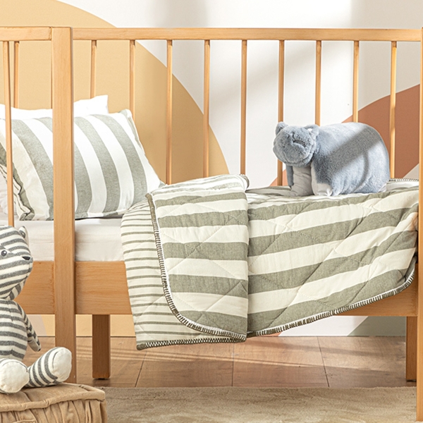 Stripe Cotton Baby Quilt Set 95x145 cm Green