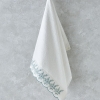 Artistic Leafy Cotton Embroidered Face Towel 50x80 cm Ecru - Green
