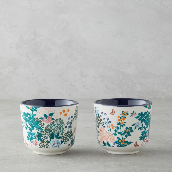 Artistic Flower Ceramic 2-Piece Cup 270 ml Navy Blue