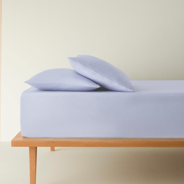 Plain Cotton King Size Fitted Sheet Set 180x200 cm Hydrangea Blue