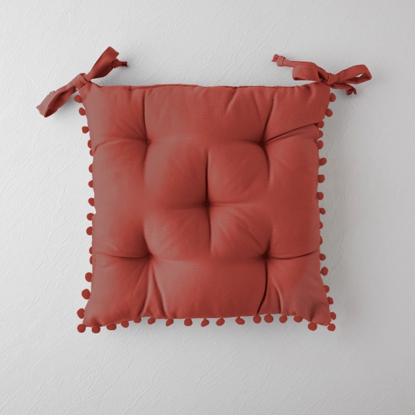 Puff Pompom Single Chair Cushion 40x40 cm Tile