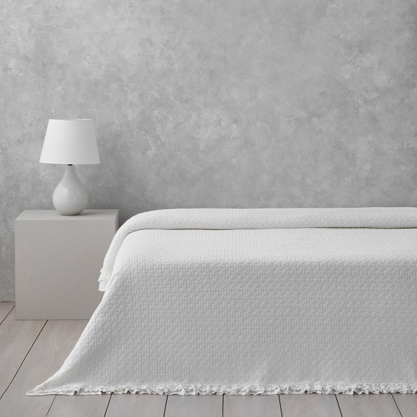 Noble Elegance Jacquard Ruffle Double Pike 200x220 cm White