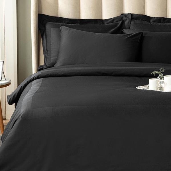 Vivian Framed Cotton Satin Double 4 Pillows Duvet Cover Set 200x220 cm Black