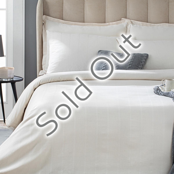 Listral Jacquard Striped Cotton Satin Double 4 Pillows-Boxed Duvet Cover Set 200x220 cm Ivory