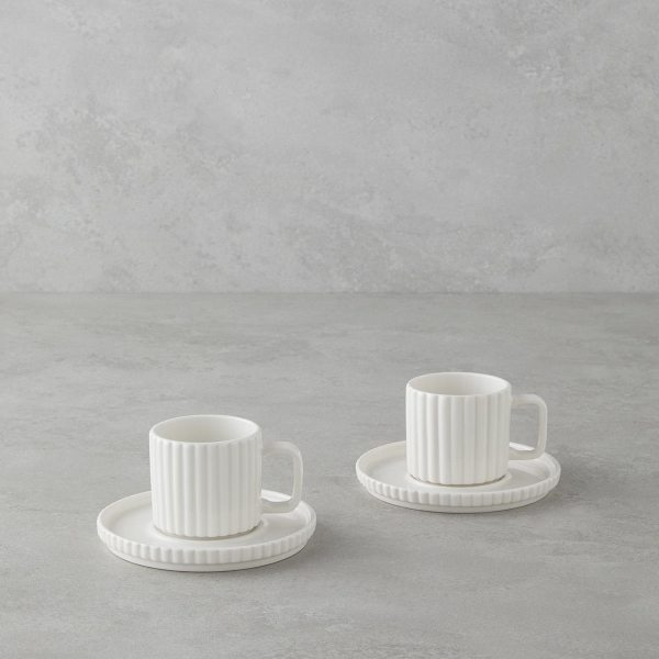 Lunara Porcelain 4 Piece Coffee Cup Set for 2 People 90 ml White