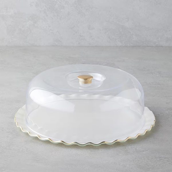 Lustre Glass Covered Cake Stand 31 cm Cream-Gold