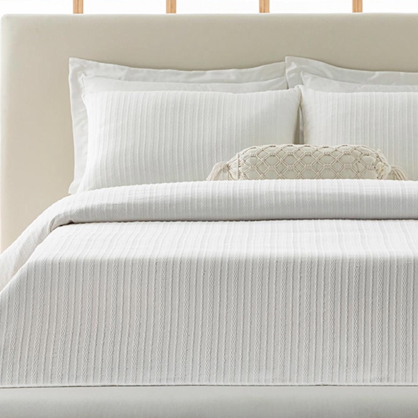 Rachel Cotton Jacquard Double Summer Blanket Set 200x220 cm White