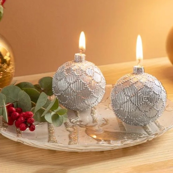 Christmas Ball Candle 7x7x15 cm Silver