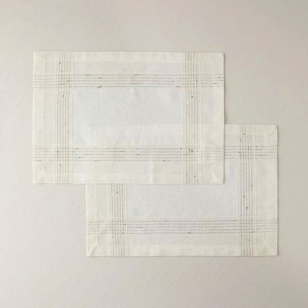 Luxe Linen Look Polyester 2 pcs Table Mat 35x50 cm Cream Black